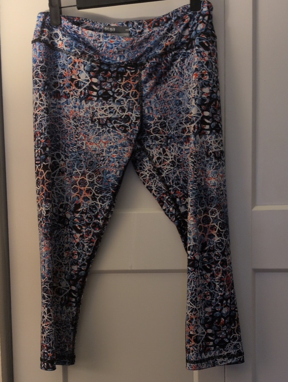 Lija  Blue Multi Geometric Print Athletic Leggings